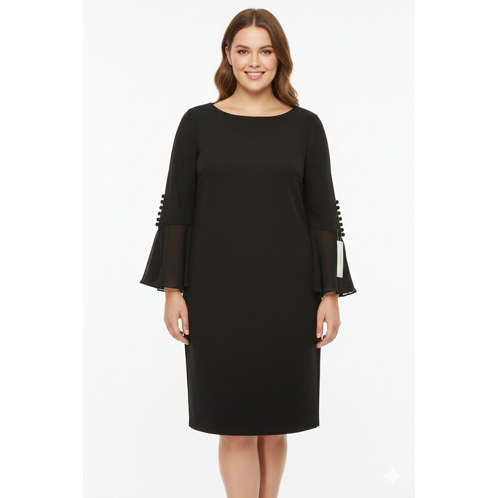 Calvin Klein Black Dress Size 20W Plus NWT Elegant Chiffon Bell Sleeve